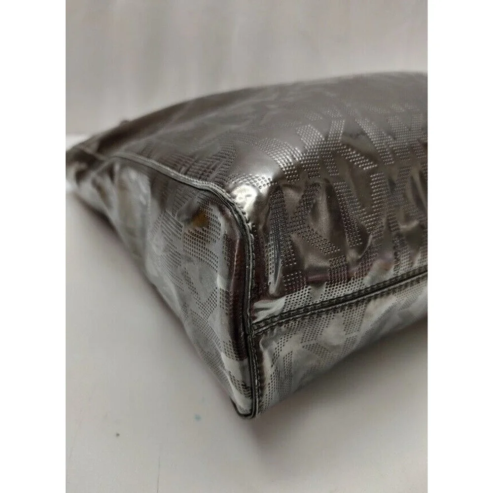 Michael Kors Gray Coated Leather MK Printed Double Handle Tote Bag
